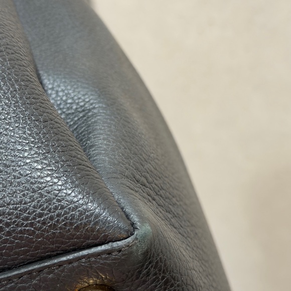 Nancy Gonzalez Black Pebbled Leather Tote Crocodile Trim Top Handle Bag - Picture 8 of 10